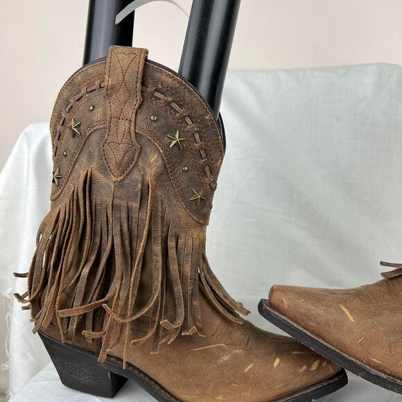 Dingo Women's Brown Leather Fringe Western Cowboy Boots Size 7 M - Picture 4 of 8